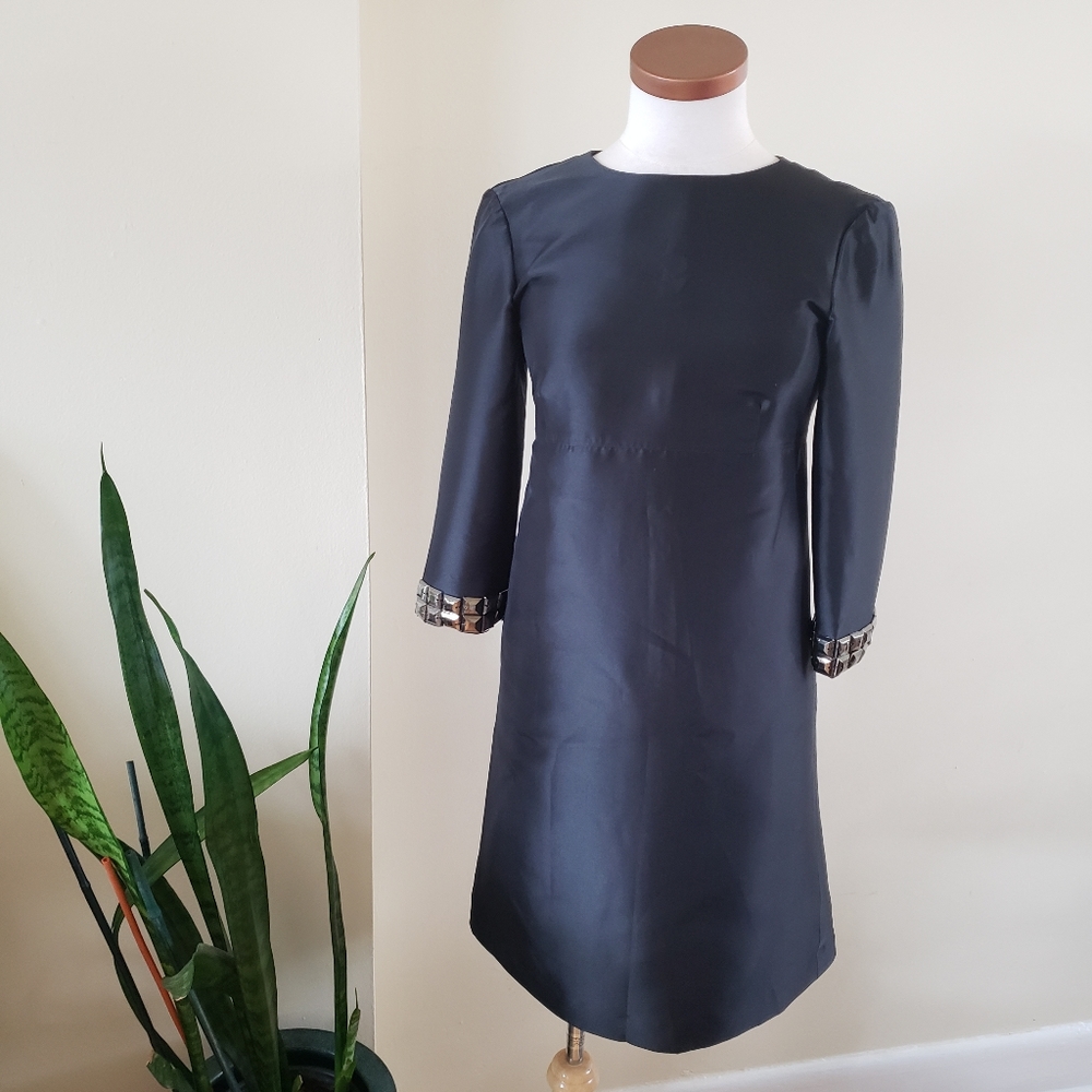 BURBERRY London Black Embellished Sleeve Detail Shift Dress - 4